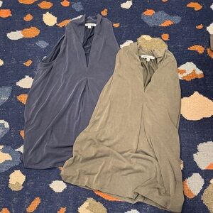 Green Envelope Sleeveless Draped Tops in Blue and Green